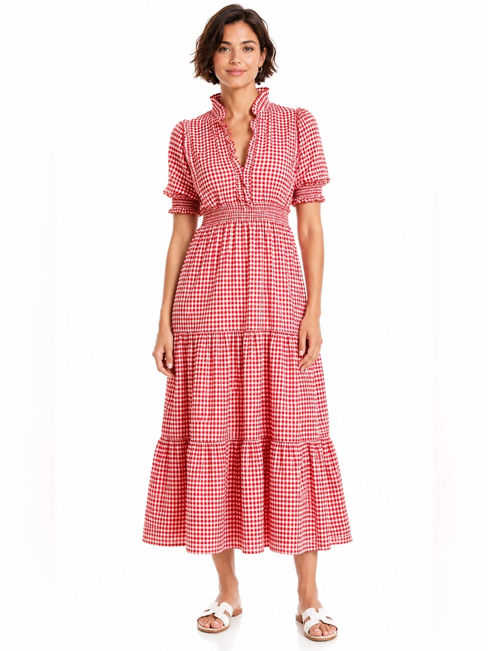 Max Studio Red Gingham Tiered Maxi Dress